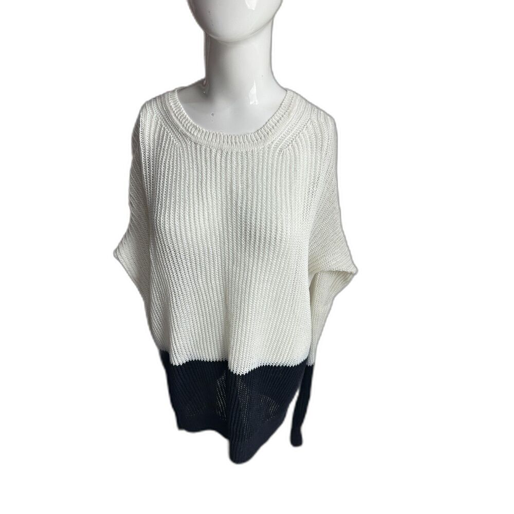 Vince Knit Sweater for Women Sz XL Crew Neck Two Tones Color Block Cotton EUC